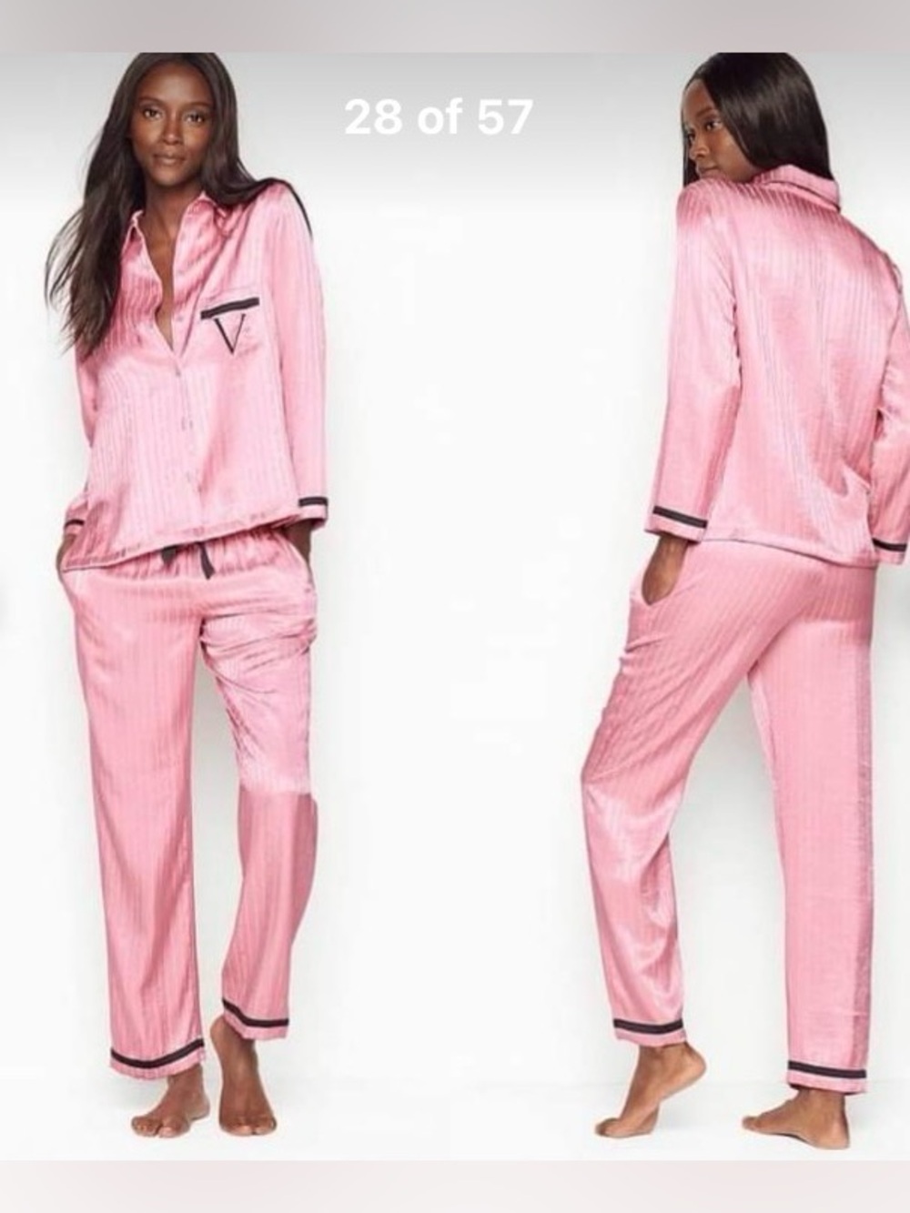 Victoria’s Secret Satin Pink Women’s Button-Down Pajama Set with Contrast Trim